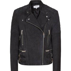 Reiss Grey Suede Leather Jacket Laurie size UK 8 US 4